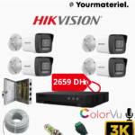 Pack HIKVISION 4 Caméras 3k Colorvu micro intégré étanche