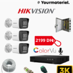 Pack HIKVISION 3 Caméras 3k Colorvu micro intégré étanche