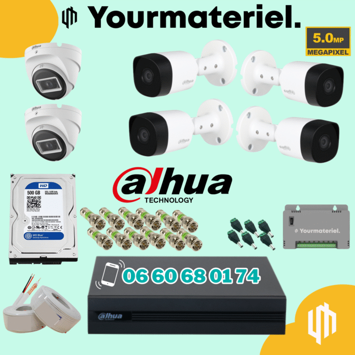 Pack dahua 6 caméras 5mp Promotion 2025 – Image 1