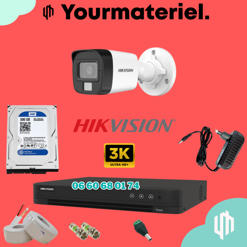 Pack Hikvision 1 camera Couleur 3K/6mp