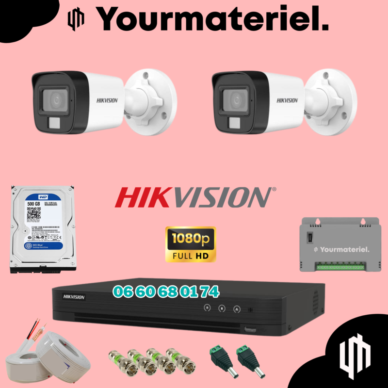 Pack Caméra de Surveillance Hikvision 2MP – 1 Caméra + DVR 4 Ports + Disque Dur 500Go