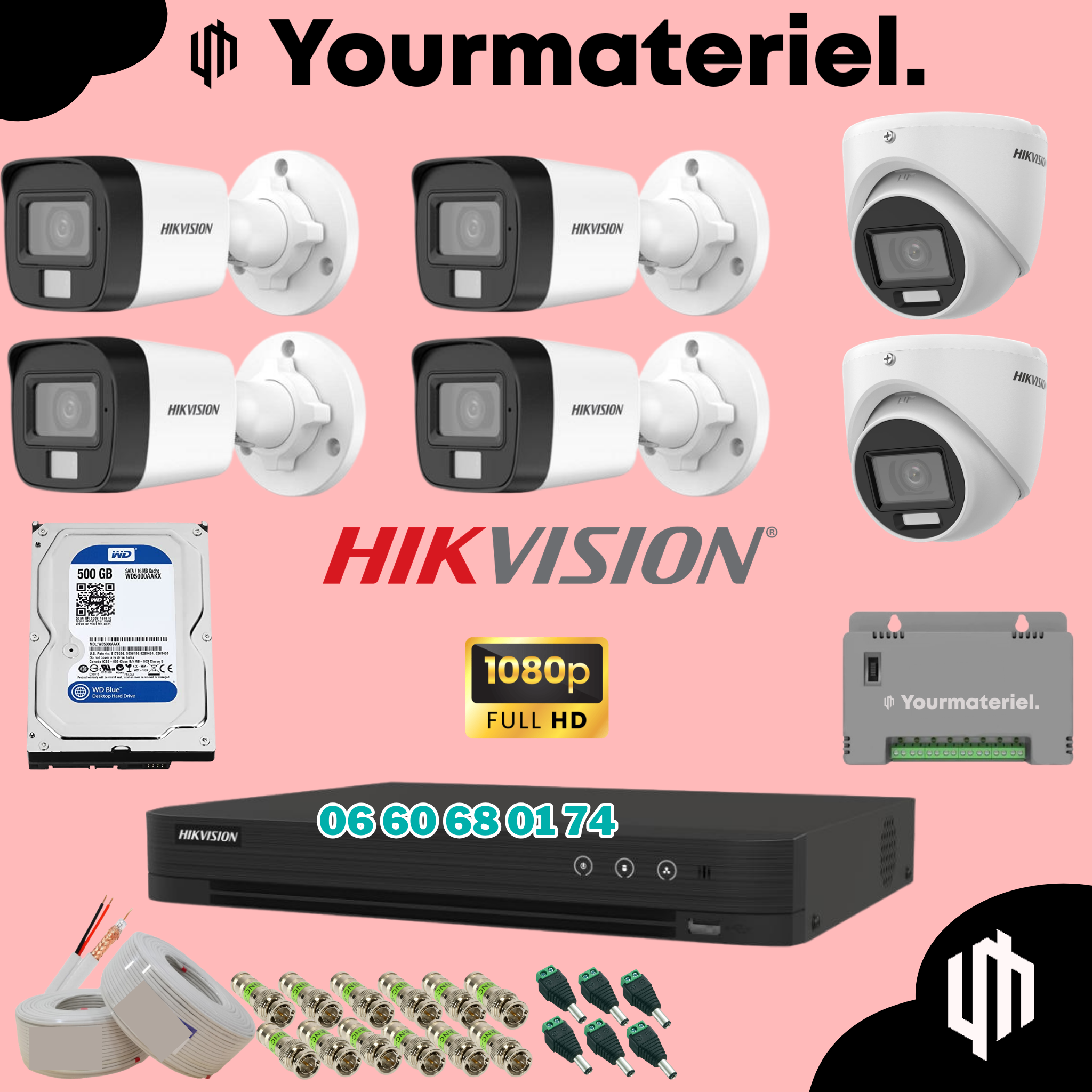 Pack Caméra de Surveillance Hikvision 6 cameras couleur 2mp Pack Caméra de Surveillance Hikvision 6 cameras couleur 2mp
